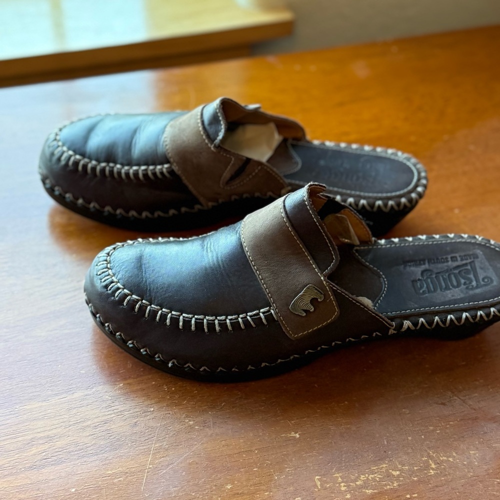 Tsonga South Africa Brown Leather Slip On Shoes Mules Womens 7.5 EU 38
